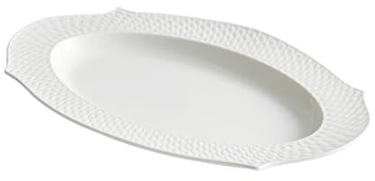 Weißer Keramik-fischteller, Haushaltsteller, Großes Fassungsvermögen, Zum Dünsten Von Fisch, Schmoren Von Fisch, Desserts, Servierteller, Mikrowellen- Und Spülmaschinenf(Size:35.5*23.3*3CM,Color:Weiß)