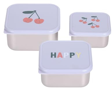LÄSSIG Snackbox enfants Set 3 en acier inoxydable boîte à pain/Snackbox Stainless Steel Happy Fruits Cherry