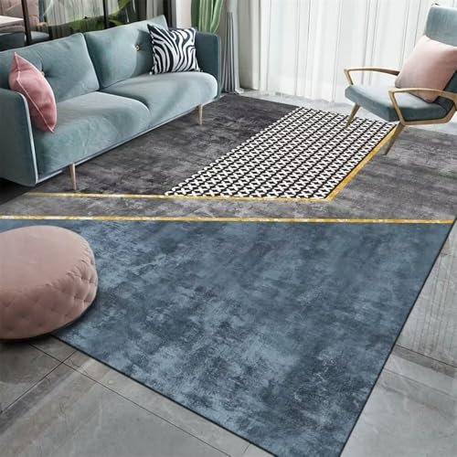 QGYFRE Teppich Rechteckig Auslegware Teppichboden Washable Area Rugs 120x170CM für Flur blau Grau Modernes gestreiftes Design Weicher strapazierfähiger
