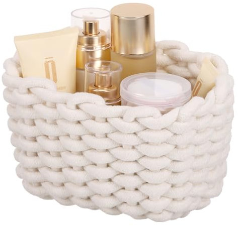 Yimomoyi Woven Storage Baskets, Cotton Rope Basket Woven Storage Baskets White Rope Desktop Basket Organizer Bathroom Storage Basket for Cupboard Nursery Decor
