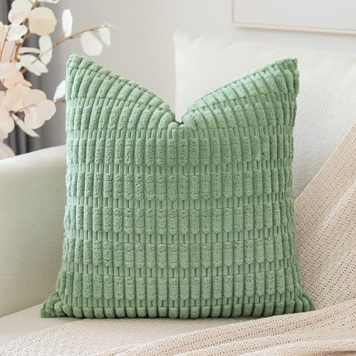 Artscope Juego de 1 Fundas de Cojines Decorativas Cuadradas de Pana 45 x 45 cm para Decoración del Hogar Sofá Dormitorio Coche 18x18 Verde Salvia