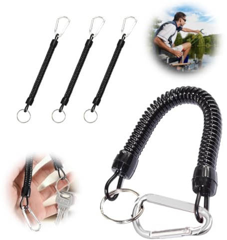 LYQNIHOB 3 Pièces Pêche Cordons, Porte-Clés en Spirale, Rétractables Longes De Pêche, Cordon Extensible Anti-Perte, Lanière De Pêche avec Mousqueton, Pêche Outils pour Pêche Surf Randonnée L'Alpinisme