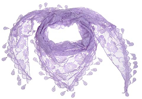 JK Home Floral Lace Triangle Shawls Wraps with Tassels, Triangle Veil Lace