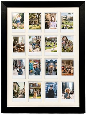 Comtraker Polaroid-Bilderrahmen-Collage für Instax-Mini-Filme mit 16 Öffnungen, schwarzes Foto-Wanddisplay (schwarz, 44 x 32 cm)