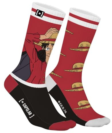 Calcetines para hombre, One Piece, algodón, 1 par de calcetines de edición limitada y original, rojo / blanco / negro, 39-42
