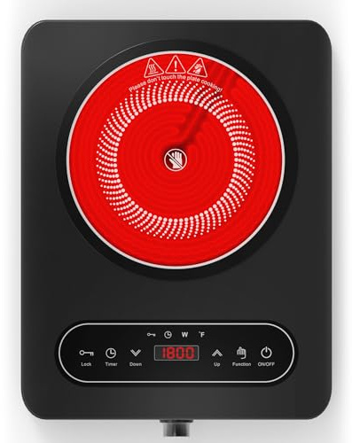 VBGK Single Burner Electric Cooktop, 110V 1800W Electric Cooktop with LED Touch Controls and Knob Controls, 10 Power Levels, 4-Hour Timer, Safety Lock, Single Burner Overheat Protection