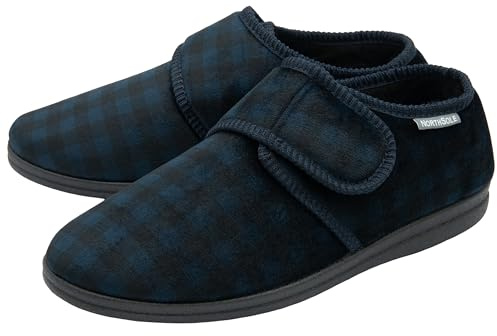 NorthSole Mens Slippers Easy Close Hook & Loop Adjustable - Navy - UK 8