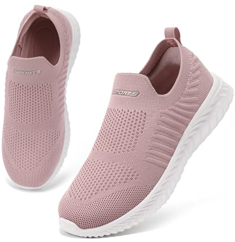 HKR Womens Trainers Comforble Slip on Pink Summer Shoes for Women Mesh Ladies Gym Fitness Trainers with Memory Foam Dark Pink UK 7