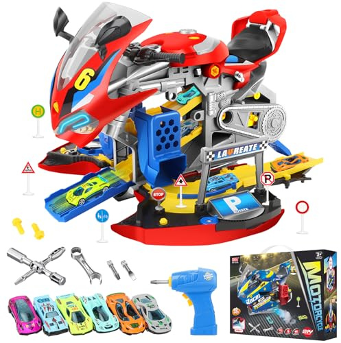 BuntWunder Werkzeugkoffer Kinder, Werkzeug Schrauben Set Kinder mit Elektrische Bohrmaschine, Licht Sound & Reparatur & simuliertem Rennen, Rollenspiel Spielzeug Ab 3 4 5 6 7 8 Jahre Jungen MäDchen