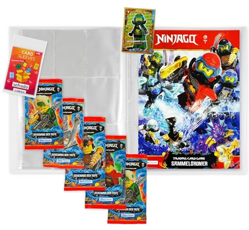 Bundle mit Ninjago Serie 7 - Sammelmappe leer + 5 Booster Geheimnis der Tiefe Trading Card Game 2022 + Bonus Karte LE 1 Lloyd + Exclusive sefrado Hüllen - Blue Ocean