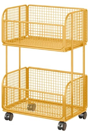 FLCPJGV Carrello Portaoggetti per con Cestini in Filo Metallico E Ruote, Rustico, a 2 Ripiani, per da Cucina, Oro