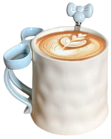 Wuvfojca Tasse Au Nœud Papillon Avec La Cuillère Tasse À Café En Ceramique Avec Nœud Bleu Tasses À Café Mignonne En Forme De Cœur Pour Bureau Maison Lait Chocolat Chaud Petit-déjeuner