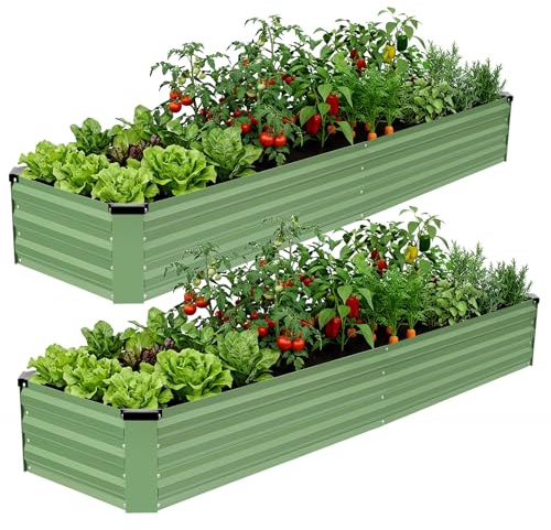 ZORMY Raised Garden Bed Outdoor - Metal Planters Outdoor,Rectangle Raised Garden Kits,Metal Raised Beds with Safety Edging and Gloves for Vegetables Fruits and Flowers (OliverGreen, 8×2×1ft-2Packs)