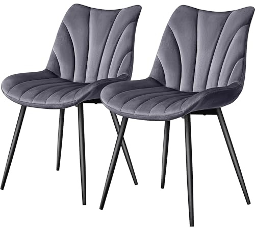 Yaheetech Esszimmerstühle 2er Set,Polsterstühle Esszimmer mit Rückenlehne,für Wohnzimmer Küche Esszimmer,Sitzfläche aus Samt,mit Metallbeinen,bis 150 kg belastbar,Dunkelgrau (2, Dunkelgrau)
