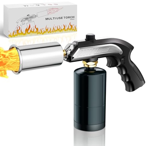 Propanbrännare, köksbrännare, tändare, säkerhetslås & justerbar flammekastare, köksmatsbrännare för grill, sous vide, BBQ (tank ingår inte) (svart & silver)