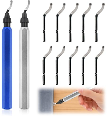 Deburring Tool for 3d Printing, 2PCS Plastic Deburring Tool with 10 Pcs BS1010 High Speed Steel Blades, Metal Handle Hand Deburrer for Metal Resin PVC Pipes Copper 3D Printed Edges