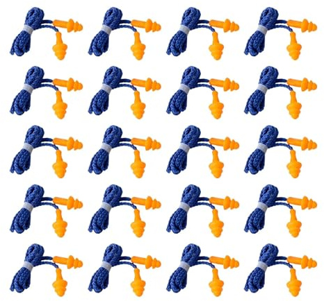 20 Pairs Corded Ear Plugs， Reusable Silicone Earplugs Sleep Noise Cancelling, for Noise Cancelling and Hearing Protection (Orange)