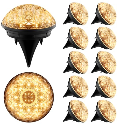 Shuniu Solar Bodenleuchten Aussen Garten, 12 Stück, 8 LEDs, 3000K Warmweiß | IP65 Wasserdicht, Für Garten/Gehweg/Rasen/Auffahrt/Patio