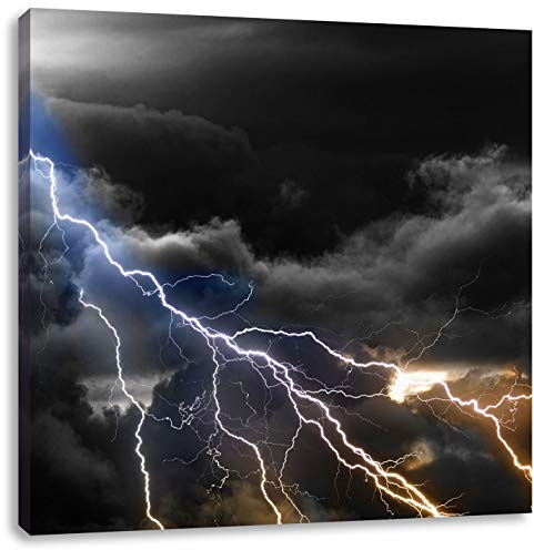 Pixxprint Blitze am Himmel schwarz, weiß, Größe: 60x60, Leinwandbild Quadratisch, Wandbild, Kunstdruck, fertig bespannt