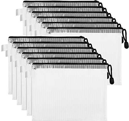 Belle Vous 12er Pack Klare Mesh Wasserdichte Tasche mit Reißverschluss Zipper Beutel - Dokumententasche A4 Zip Beutel - Plastikbeutel Verschließbar für Reisen, Organisation von Kosmetika, Schule