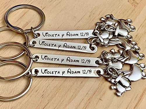 Regalo Grabado - 10 Llavero Personalizado Bautizo | Grabado Imborrable Nombre y Fecha | Regalo para bautizos, Nacimientos, Cumpleaños, Metal, Caja presentación | Unidades 10