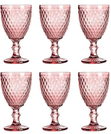 Solycarpa Juego de 6 Copas de Cristal de Colores para Vino, Cava y Agua | 6 copas de cristal de color Rosa. Ideales para vino, cava, agua, bodas, bautizos y celebraciones.