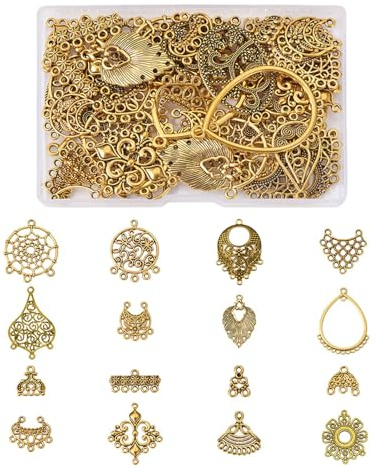PandaHall 64 Stück Legierung Kronleuchter Komponentenglieder Charms Anhänger 16 Stile Antik Golden Multi Strang Layer Ohrring Kronleuchter Charms für Ohrring Schmuckherstellung