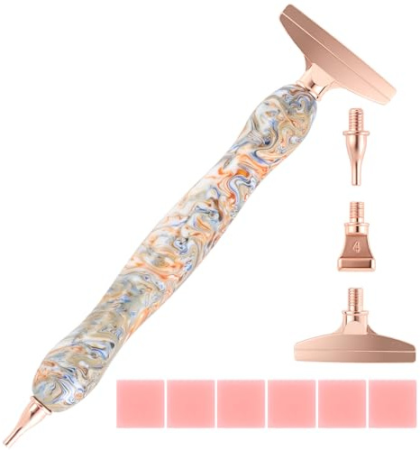 papasgix 20 Pcs Diamond Painting Pens Kits, Diamond Art Metal Drill Pen Tips with Multi Replacement Pen Heads, 5D Diamond Painting Accessories Tools for DIY Craft Crystal Drill Bead (Orange 6 Pcs)