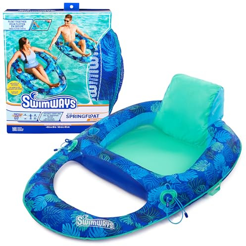 Swimways Elite Spring Float Recliner Pool Lounge Chair, Inflatable Pool Floats with Fast Inflation, Pool Recliner for Adults up to 250 lbs