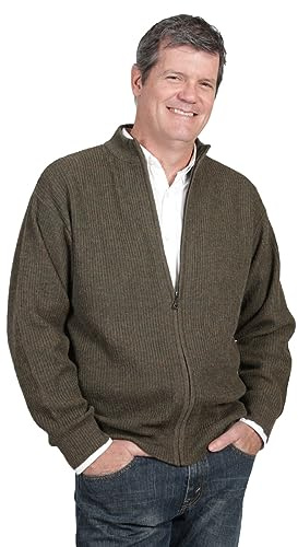 Inca Fashions - Men's 21st Century Zip Up 100% Alpaca Wool Cardigan & Jacket, Hypoallergenic (Loden Heather, Medium)