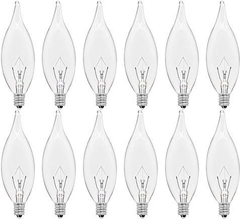 CYLYT 12-Pack E12 Candle Light Bulbs 40W Warm White 2500K, 380 Lumen Dimmable Chandelier Light Bulbs for Ceiling Fan, Pendants or Outdoor, CA10 Clear Candelabra Base Bulbs