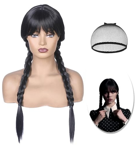 wig, wig cosplay, Black Plaited Wig for Women Girls, Dress Up for Kids Girls Adults Family Cosplay, Birthday, Hallween, Christmas, Accessory Party Decoration Gift