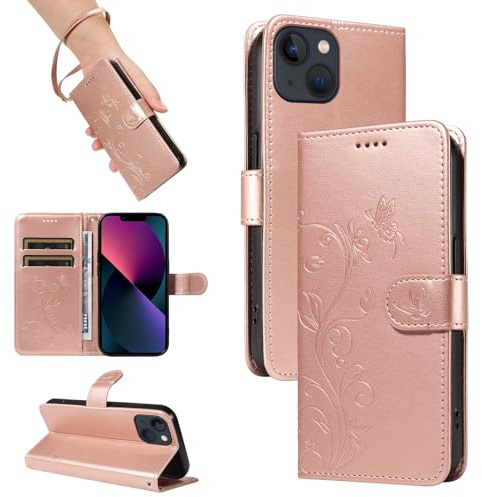 SRISHP Cover per iPhone 13 Mini Custodia, Oro Rosa | Magnetica Cover a Libro, Portafoglio con Slot per Schede, Custodia in PU Pelle, Supporto Stand Cover