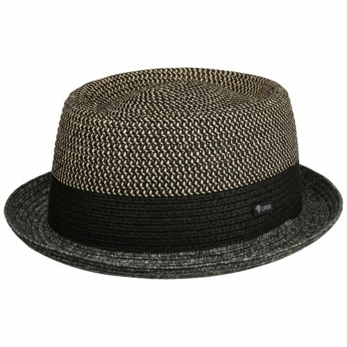 Lipodo Ennario Pork Pie Strohhut Klassischer Schnitt Made in Italy Herren Frühjahr Sommer anthrazit L (58-59 cm)