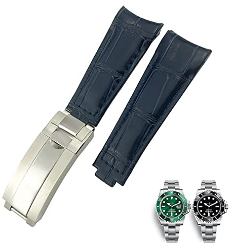 CEKGDB 20 mm Uhrenarmband mit gebogenem Ende, Lederarmband, passend für Rolex 116610 Submariner Oyster GMT Daytona Slide Lock Schnalle Rindsleder Armbänder, 20 mm, Achat