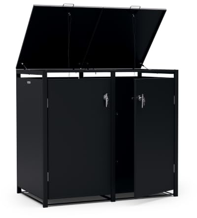 blumfeldt BinSafe Cache Poubelle extérieur – Acier galvanisé résistant, pour 2 bacs 60 L/120 L/240 L, femeture à clé, Design Moderne, abri à Poubelle Noir