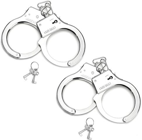 LuLiyLdJ Handschellen für Sexspiele, Echte Profi Handschellen aus gehärtetem Stahl in silber mit Schlüsseln - Security Zubehör – Handschelle Sex - Handcuffs sex, 2 Sätze