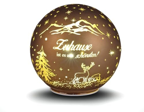 formano Deko-Kugel braun-Gold 15 cm mit LED Licht Timer Beleuchtete Glaskugel - Weihnachtsdekoration Tisch Regal Deko-Kugel Timer Weihnachtskugel zum Stellen Weihnachten