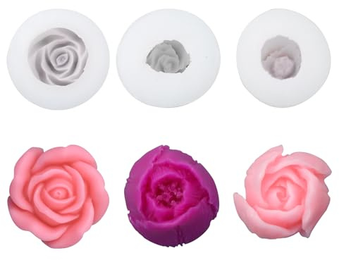 DRERIO 3 Silikon-Kerzenformen Rosen – 1 groß, 2 klein | Flexible Rosenform, leicht entformbar, für Kerzen, Seife, Schokolade & Harz, wiederverwendbar, vielseitig für DIY-Projekte