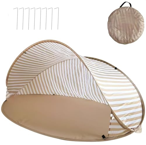 Strandmuschel Baby Uv Schutz 50, Tragbar Windschutz Strand Zelt, 2-3 Personen Strandmuschel Pop Up, Strandzelt, Kleines Packmaß, Inkl. Tragetasche Und Bodenheringe (A)