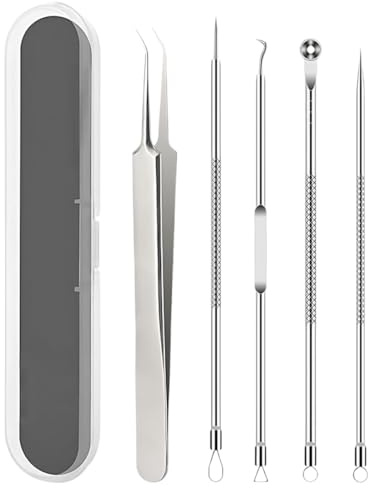 5 Piezas Puntos Negros Kit, Herramientas para Eliminar Espinillas, Extractor de Puntos Inoxidable, Removedor de Comedones, Blackhead Remover