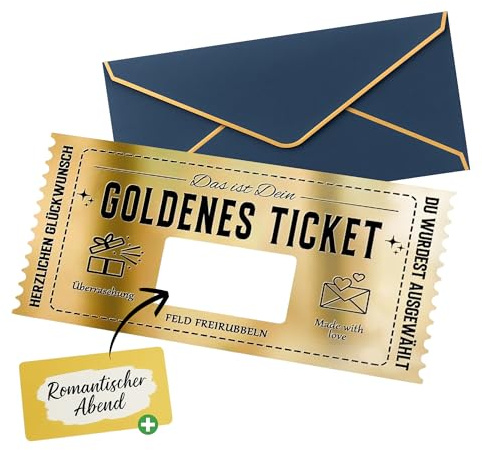 ok4y Geschenkgutschein mit Rubbelaufkleber zum Selbstausfüllen, Geschenkkarte für Geburtstag, Kino, Reise Goldenes Ticket (Blau)