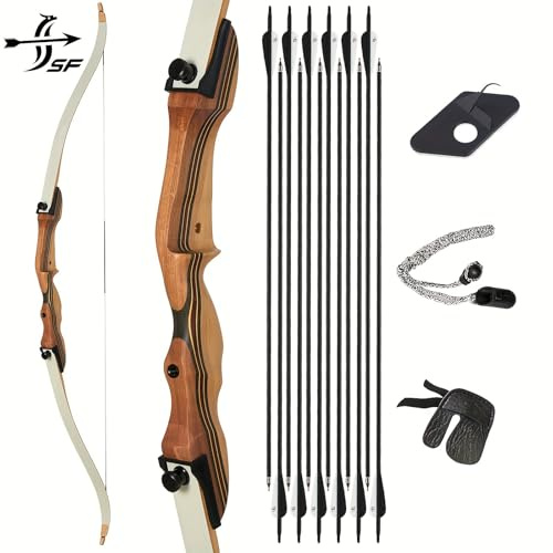 157.5 cm Bogenschießen Recurvebogen Set für Erwachsene und Anfänger, Takedown Recurve Bogen für Outdoor, Jagd und Praxis, Rechte Hand, 26/30/34/17.2 kg (17.2 kg)