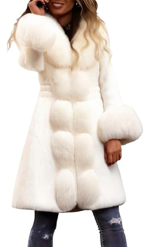LCpddajlspig Cappotto Donna in Pelliccia Sintetica Lunga Pellicciotto Elegante Giacca Curvy Pellicce Ecologiche Aperta Sul davanti Giubbotto Maniche Lunghe invernale Cappotti da Donna Bianco XL