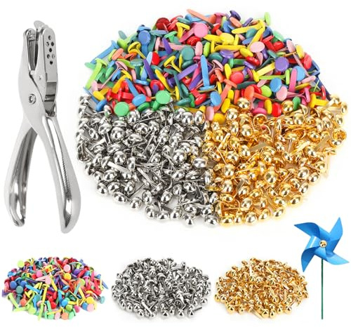 400 Stück Musterbeutelklammern, 8mm, Gold, Silber, Bunt, Metall, Runde | Musterklammern, mit Lochzange, Leicht, Mini, Wiederverwendbar, für Schule Büro Papier Briefklammern