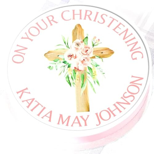 Christening Cake Topper- Pink Personalised Christening Cake Decoration - Icing - 7.5 Round