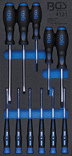 BGS 4131 | Werkstattwageneinlage 1/3 | Schraubendreher-Satz 11-tlg. | Schlitz & Kreuzschlitz PH | Präzisions-Schraubendreher | rutschfester 2-Komponenten-Griff | Chrom-Molybdän-Stahl