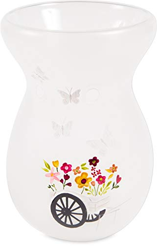Pavilion - Hand Painted Floral Frosted Glass Tealight Wax Warmer, 6 Inch