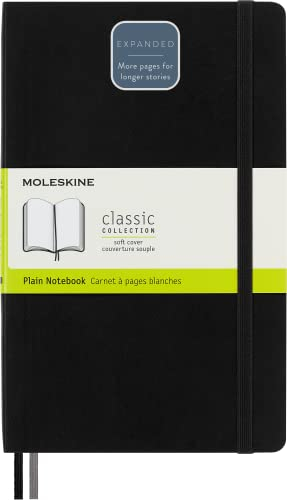 Moleskine - Cuaderno Clásico con Páginas Lisas, Tapa Blanda y Goma Elástica, Color Negro, Tamaño Grande 13 x 21 cm, 400 Páginas