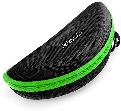 deleyCON Brillenetui Hardcase Hartschalen Etui Brillentasche Brillenbox Hardcover Tasche Sportbrillen Fahrradbrillen Brillen Lesebrillen Sonnenbrillen Brillenputztuch - Schwarz Grün